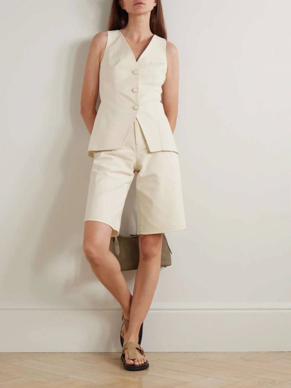 NWT Veronica Beard Charlotte High Rise Long Short in Ecru Size 26